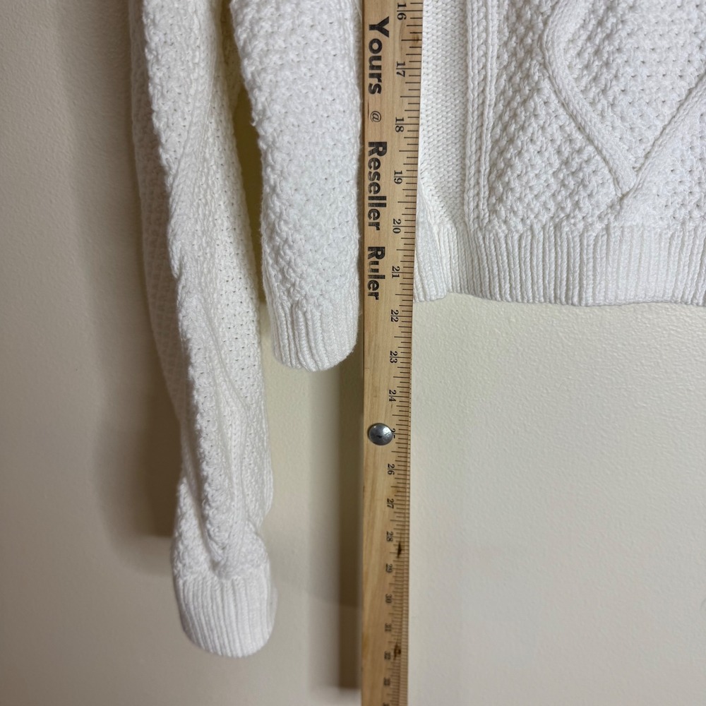 Quince Women's Cable Knit Cotton Crewneck Sweater Ivory Large - Picture 6 of 7